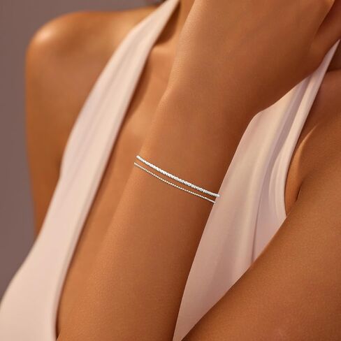 Dainty 925 Sterling Silver Birthstone Birclets for Women Zirconia solitaire Diamond Barelet Simple Sparkle Twisted Chair Bracelets Jewelry Jewelry Hisports لها in Kuwait