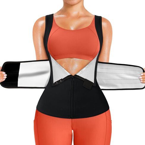 TrainingGirl Sauna Sweat Suit for Women Waist Trainer Workout Faja Weight Vest Body Shaper Shirt Band in Kuwait