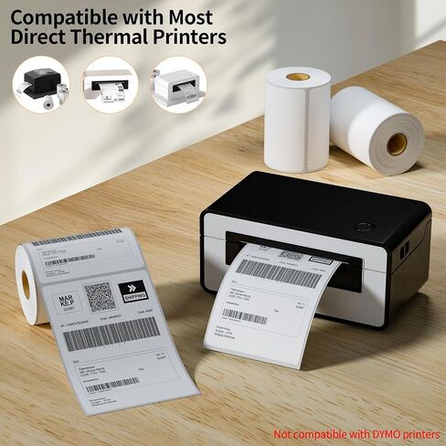 2 Rolls 4" x 6" Direct Thermal Printer Label, 250 Labels/Roll, Total 500 Thermal Shipping Labels, Strong Adhesive, Commercial Grade, Perforated, Compatible with Most Thermal Printers (NOT for DYMO) in Kuwait