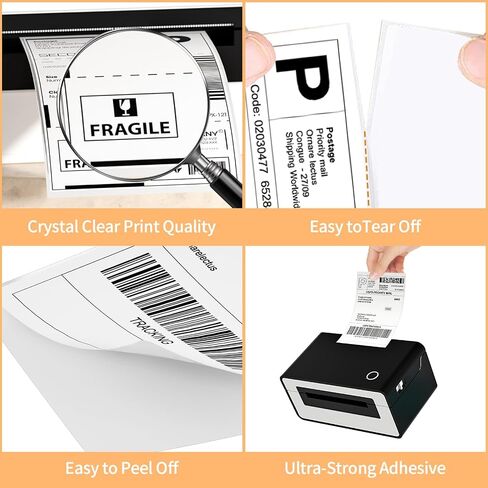 2 Rolls 4" x 6" Direct Thermal Printer Label, 250 Labels/Roll, Total 500 Thermal Shipping Labels, Strong Adhesive, Commercial Grade, Perforated, Compatible with Most Thermal Printers (NOT for DYMO) in Kuwait