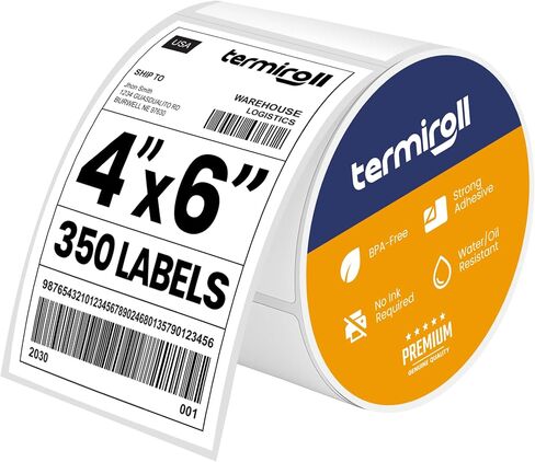 4x6 التسميات الحرارية-350 ملصقات/لفة-حرارية مباشرة ، غير معبدة-متوافقة مع Rollo ، Zebra ، Idprt ، Munbyn-لاصق قوي ، خالي من BPA-الدرجة التجارية بواسطة Termiroll by Termiroll in Saudi Arabia