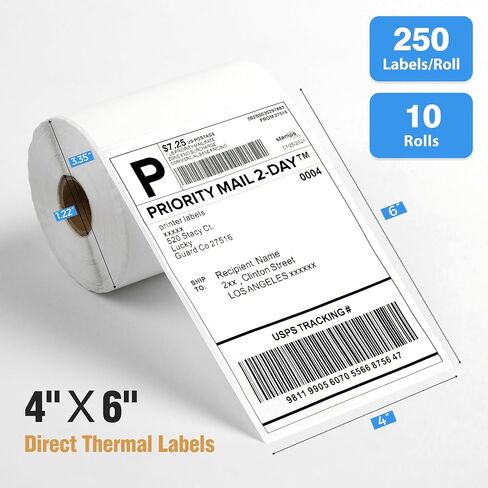 4x6 Direct Thermal Shipping Labels with Perforated, Commercial Grade, for Thermal Printer, 250 Labels/Roll, 1 Roll in Saudi Arabia