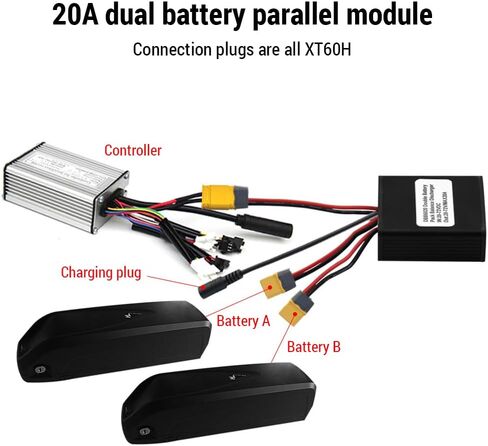 ZJchao Double Battery Discharge Converter, Electric Bike Battery Connector, DC 20V-72V Dual Batteries Parallel Module Adapter for Batteries and Controllers (30A) in Saudi Arabia