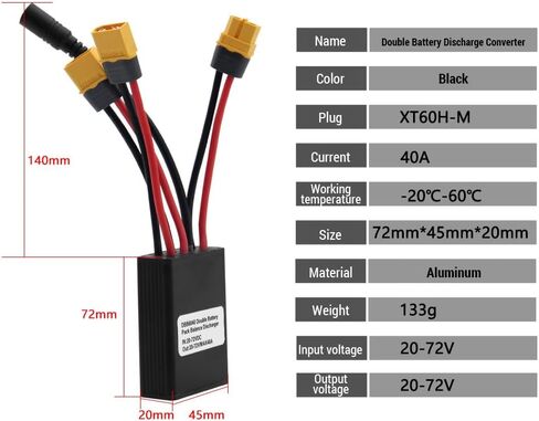 ZJchao Double Battery Discharge Converter, Electric Bike Battery Connector, DC 20V-72V Dual Batteries Parallel Module Adapter for Batteries and Controllers (30A) in Saudi Arabia
