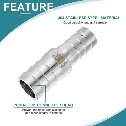 uxcell 2Pcs 5/8" to 1/2" Hose Barb Reducer Pipe Fitting, 304 Stainless Steel Hose Pipe Fitting Sanitary Adapter for Vacuum Systems, Industrial Pipe Connections, Silver in Saudi Arabia