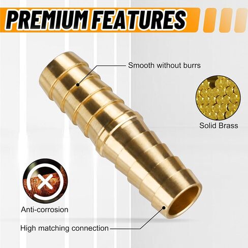 48PCS Brass Hose Barb Fitting,Barb Splicer Mender Hose Fittings 1/8" 3/16" 1/4" 5/16" 3/8" 1/2" 5/8" 3/4" with 96Pcs Stainless Steel Pipe Hose Clamps for Air/Fuel/Water/Oil Hose in Saudi Arabia