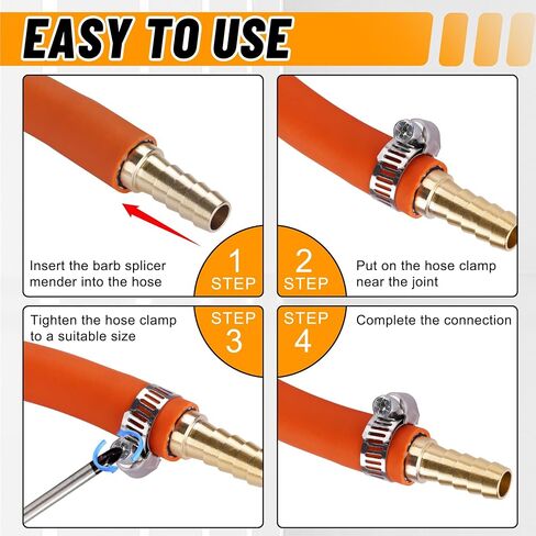 48PCS Brass Hose Barb Fitting,Barb Splicer Mender Hose Fittings 1/8" 3/16" 1/4" 5/16" 3/8" 1/2" 5/8" 3/4" with 96Pcs Stainless Steel Pipe Hose Clamps for Air/Fuel/Water/Oil Hose in Saudi Arabia