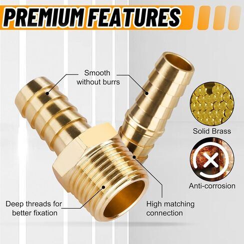 48PCS Brass Hose Barb Fitting,Barb Splicer Mender Hose Fittings 1/8" 3/16" 1/4" 5/16" 3/8" 1/2" 5/8" 3/4" with 96Pcs Stainless Steel Pipe Hose Clamps for Air/Fuel/Water/Oil Hose in Saudi Arabia