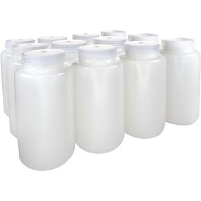 EISCO - 1L Wide Mouth HDPE Reagent Bottles with Polypropylene Caps, Non-Sterile, Pack of 12, Translucent Leakproof Laboratory Containers, -100 to 120°C Temperature Range in Saudi Arabia