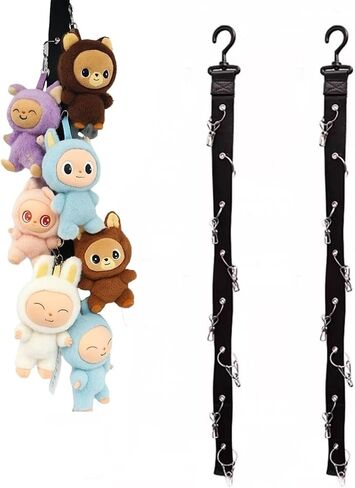 Plush Toy Display Strap for 15-17cm Blind Box Style Dolls, Stuffed Animal Hanging Chain with 8 Clips, Wall & Over Door Organizer (No Dolls Included) (1-Pack Black) in Kuwait