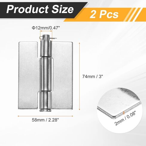 uxcell 2 Pack Heavy Duty Weldable Hinges, 3" x 2.28" x 0.08" Weld on Butt Hinge Stainless Steel Folding Metal Detachable Gate Hinges for Trailer Doors, Silver in Kuwait