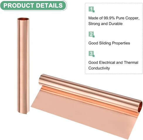 Thin Copper Sheet Roll, 3500mm x 200mm x 0.01mm / 11.5ft x 7.9" x 0.0004" (LxWxT) Soft Pure Copper Foil Sheets, Metal Flashing Strip Plate for Crafts/Electricity/DIY Projects in Saudi Arabia