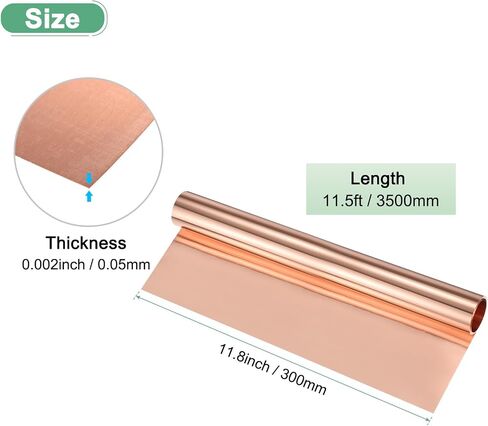 Thin Copper Sheet Roll, 3500mm x 200mm x 0.01mm / 11.5ft x 7.9" x 0.0004" (LxWxT) Soft Pure Copper Foil Sheets, Metal Flashing Strip Plate for Crafts/Electricity/DIY Projects in Saudi Arabia