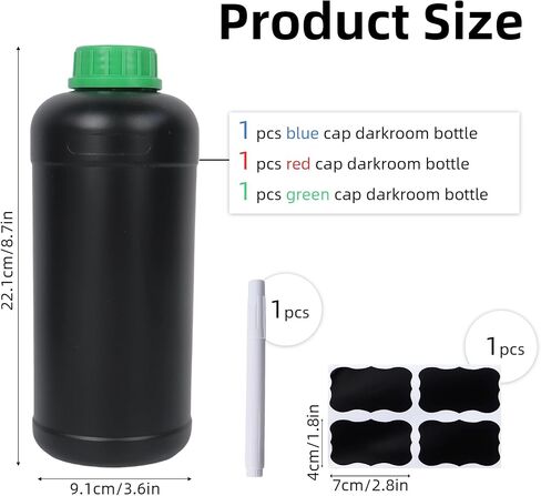 Klmnop 3 Pack 1000ml Darkroom Chemical Storage Bottles, Photographic Plastic Containers with Measuring Cups, Liquid Container for Film Photo Developing Processing(Black) in Saudi Arabia