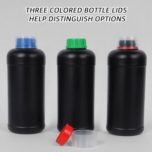 Klmnop 3 Pack 1000ml Darkroom Chemical Storage Bottles, Photographic Plastic Containers with Measuring Cups, Liquid Container for Film Photo Developing Processing(Black) in Saudi Arabia
