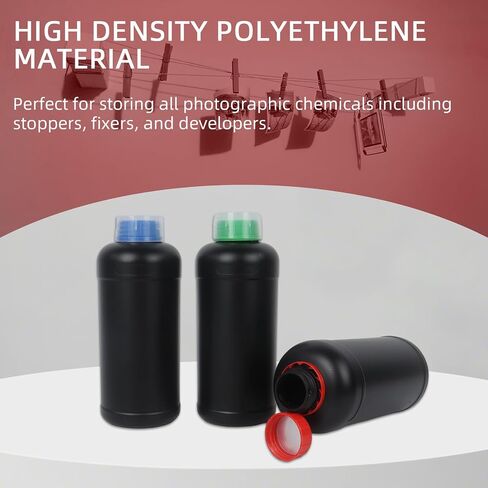 Klmnop 3 Pack 1000ml Darkroom Chemical Storage Bottles, Photographic Plastic Containers with Measuring Cups, Liquid Container for Film Photo Developing Processing(Black) in Saudi Arabia