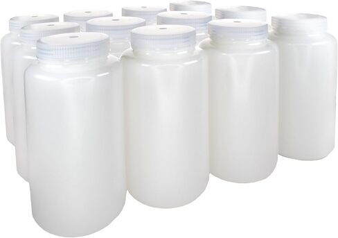 Eisco -1L زجاجات الكاشف HDPE واسعة الفم مع أغطية البولي بروبيلين ، غير سريلي ، حزمة من 12 ، حاويات مختبرات مقاومة للتسرب ، من -100 إلى 120 درجة مئوية. in Saudi Arabia