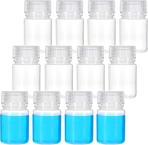 12 Pcs 1oz Plastic Sample Bottles, 30ML Plastic Bottles with Caps Wide Mouth Lab Reagent Bottle Small Pill Bottle Sealed Leak-proof Multipurpose for Laboratory Travel at Home in Saudi Arabia