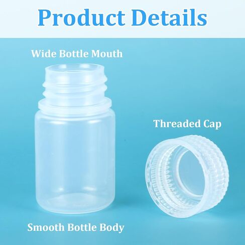12 Pcs 1oz Plastic Sample Bottles, 30ML Plastic Bottles with Caps Wide Mouth Lab Reagent Bottle Small Pill Bottle Sealed Leak-proof Multipurpose for Laboratory Travel at Home in Saudi Arabia