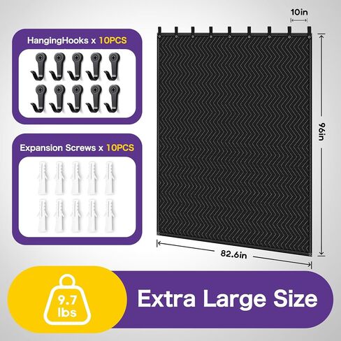 بطانية إضافية كبيرة من رطوبة الصوت ، 96 "× 80" لوحة بطانية استوديو امتصاص الصوت مع الحلقات لتعليق الجدار ، إلغاء الضوضاء ستارة صوتية/مانع إضاءة/مكافحة الصوت. in Kuwait