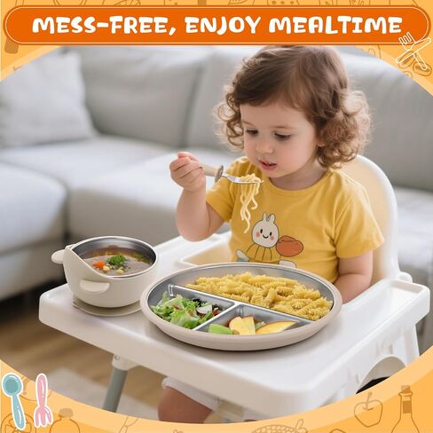 Palksky Baby Plates, Stainless Steel Toddler Plate with Suction, Kids Divided Dishes with Removable Silicone Sleeves, Non Toxic & BPA Free, Dishwasher Safe, Set of 2 in Saudi Arabia