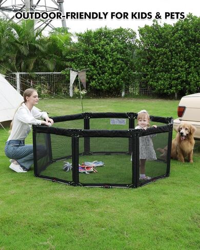 Extra Wide Baby Gate Playpen with Heat-Resistant Mesh,6 Panel Foldable Baby Fence,Indoor/Outdoor Safety Barrier,Dog Playpen & Fireplace Gate in Saudi Arabia