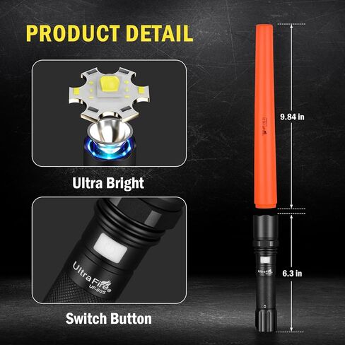 UltraFire 16 Inch 619 Lumen Traffic Wand, 3 Flashing Modes, USB-C Rechargeable Safety Flashlight for Traffic Control, Aircraft Marshaling, Car Direction (UF-805) in Saudi Arabia