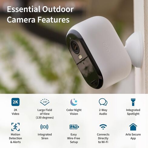 Arlo Essential 2K Security Cam (2nd Gen) – Wireless, Indoor/Outdoor, 3-Cam Set, Color Night Vision, 2-Way Audio, Motion Alerts, Spotlight – White (Renewed) in Kuwait