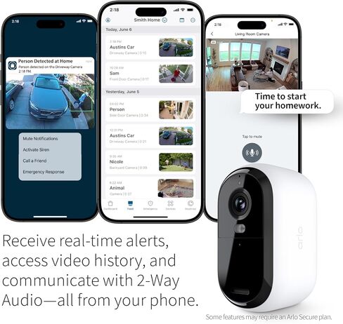 Arlo Essential 2K Security Cam (2nd Gen) – Wireless, Indoor/Outdoor, 3-Cam Set, Color Night Vision, 2-Way Audio, Motion Alerts, Spotlight – White (Renewed) in Kuwait