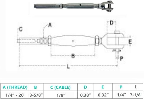 Prolinemax Marine Stainless Steel 1/4" Thread Fork & Hand Swage Stud Turnbuckle 1/8" Cable in Saudi Arabia