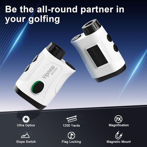 Vipnew Golf Rangefinder with Slope Switch&Magnetic Strip&Flag Locking Vibraition|7X Magnification|1200Yards Range|800mAh Portable Battery|for Distance&Speed&Continue Scan Measurement|Compact|White in Saudi Arabia