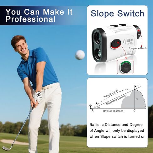 Vipnew Golf Rangefinder with Slope Switch&Magnetic Strip&Flag Locking Vibraition|7X Magnification|1200Yards Range|800mAh Portable Battery|for Distance&Speed&Continue Scan Measurement|Compact|White in Saudi Arabia