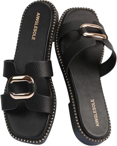 Women's Flat Sandals with Metal Chain Studs-Summer 2025 Comfortable Casual Dressy Slides in Saudi Arabia