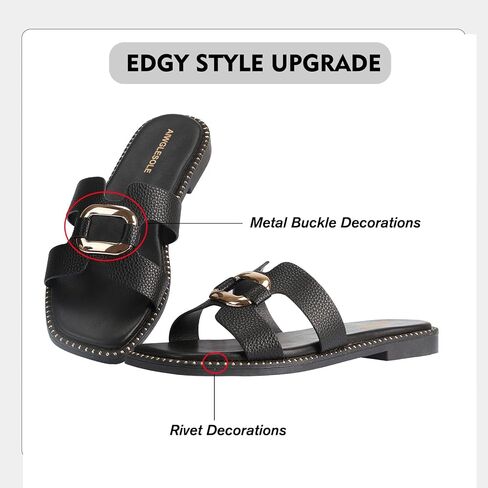 Women's Flat Sandals with Metal Chain Studs-Summer 2025 Comfortable Casual Dressy Slides in Saudi Arabia