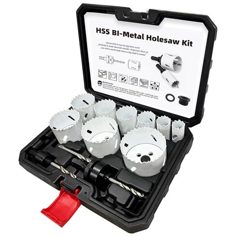 Greywolf 15 pcs Bi-Metal Hole Saw Set, M3 HSS Hole Saw Kit with 3/4"-2-1/2" (19-64mm) 9 pcs Hole Saw Blades, Boxed, with Arbor, Drill Bit, Hex Wrench, for Metal, Wood, Plastic in Kuwait