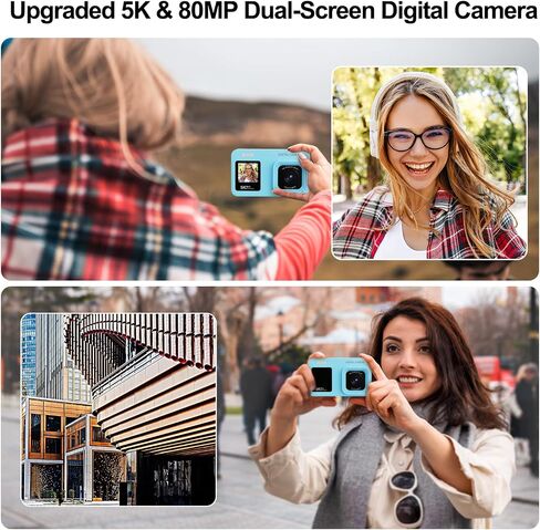 Upgraded 5K Dual Screen Digital Camera,80MP Vlog Photography Camera for YouTube,Campus,Travel,Compact Point & Shoot Camera for Teens & Beginners with Autofocus,18x Zoom,Anti-Shake,Pink in Kuwait