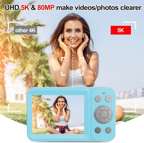 Upgraded 5K Dual Screen Digital Camera,80MP Vlog Photography Camera for YouTube,Campus,Travel,Compact Point & Shoot Camera for Teens & Beginners with Autofocus,18x Zoom,Anti-Shake,Pink in Kuwait