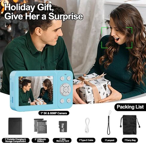 Upgraded 5K Dual Screen Digital Camera,80MP Vlog Photography Camera for YouTube,Campus,Travel,Compact Point & Shoot Camera for Teens & Beginners with Autofocus,18x Zoom,Anti-Shake,Pink in Kuwait