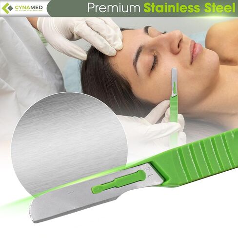 شفرات Dermaplaning مع مقبض بلاستيكي رقم 14-شفرات زبدة مقشر من الفولاذ المقاوم للصدأ للبشرة الناعمة-الاستخدام الواحد ، معقمة ومهنية لإزالة شعر الوجه والعناية بالبشرة in Saudi Arabia