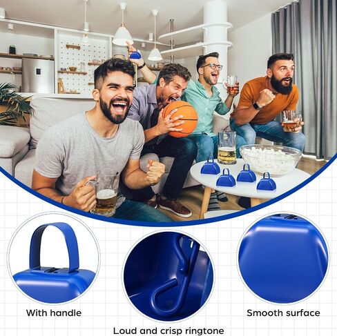 6 PCS 3 بوصة رعاة البقر المعدنية صانع الضوضاء صانع اليدين أجراس البقر مع مقابض للأحداث الرياضية الهتاف ضوضاء حفلات الزفاف فريق الروح الرياضة الحفلات (الأزرق) in Kuwait