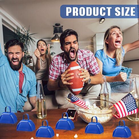 6 PCS 3 بوصة رعاة البقر المعدنية صانع الضوضاء صانع اليدين أجراس البقر مع مقابض للأحداث الرياضية الهتاف ضوضاء حفلات الزفاف فريق الروح الرياضة الحفلات (الأزرق) in Kuwait