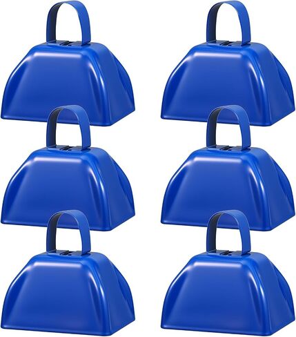 6 PCS 3 بوصة رعاة البقر المعدنية صانع الضوضاء صانع اليدين أجراس البقر مع مقابض للأحداث الرياضية الهتاف ضوضاء حفلات الزفاف فريق الروح الرياضة الحفلات (الأزرق) in Kuwait
