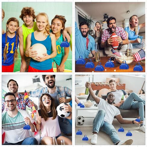 6 PCS 3 بوصة رعاة البقر المعدنية صانع الضوضاء صانع اليدين أجراس البقر مع مقابض للأحداث الرياضية الهتاف ضوضاء حفلات الزفاف فريق الروح الرياضة الحفلات (الأزرق) in Kuwait