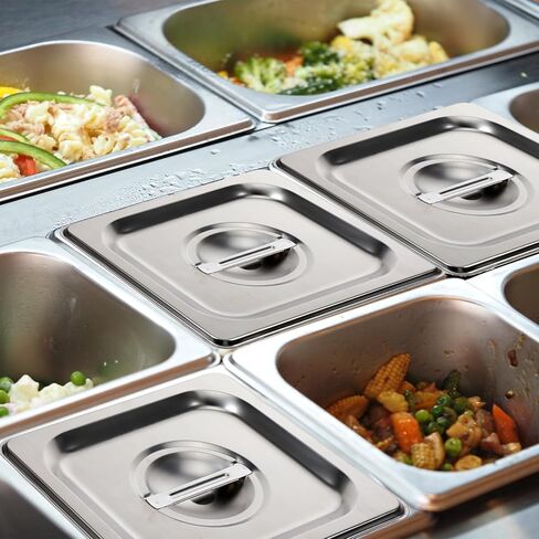 10 Pack 1/6 Size Steam Table Pan Covers Stainless Steel Commercial Food Pan Lids Metal Steam Prep Table Pans Covers with Handles for Fruits Vegetables Buffet Catering Roasting Food Trays, 7 x 6.5 Inch in Saudi Arabia