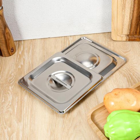 10 Pack 1/6 Size Steam Table Pan Covers Stainless Steel Commercial Food Pan Lids Metal Steam Prep Table Pans Covers with Handles for Fruits Vegetables Buffet Catering Roasting Food Trays, 7 x 6.5 Inch in Saudi Arabia