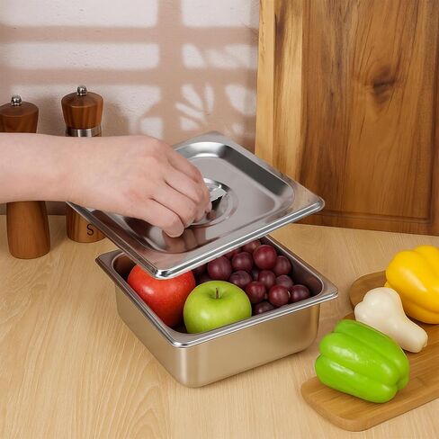 10 Pack 1/6 Size Steam Table Pan Covers Stainless Steel Commercial Food Pan Lids Metal Steam Prep Table Pans Covers with Handles for Fruits Vegetables Buffet Catering Roasting Food Trays, 7 x 6.5 Inch in Saudi Arabia