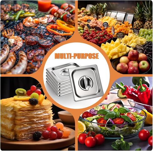 10 Pack 1/6 Size Steam Table Pan Covers Stainless Steel Commercial Food Pan Lids Metal Steam Prep Table Pans Covers with Handles for Fruits Vegetables Buffet Catering Roasting Food Trays, 7 x 6.5 Inch in Saudi Arabia