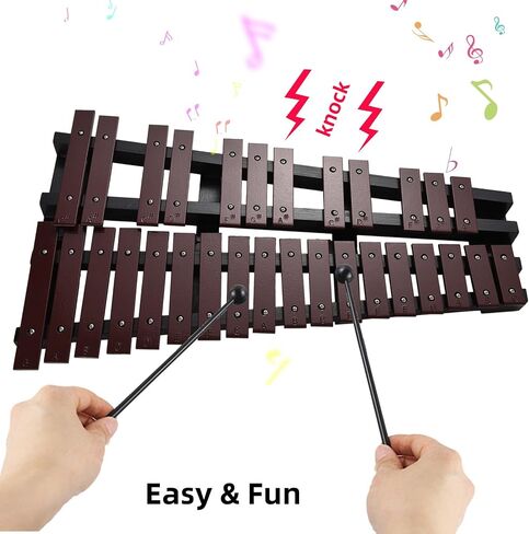 Walfront 30 ملاحظة Glockenspiel xylophone قابلة للطي مع إطار خشبي وقضبان الألومنيوم الآلات الموسيقية للطلاب والمبالغين (القهوة) in Saudi Arabia