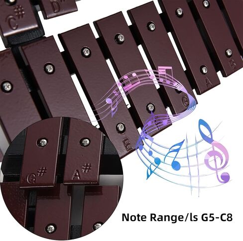 Walfront 30 ملاحظة Glockenspiel xylophone قابلة للطي مع إطار خشبي وقضبان الألومنيوم الآلات الموسيقية للطلاب والمبالغين (القهوة) in Saudi Arabia