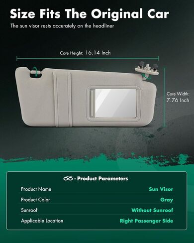 SCITOO Beigh Right Passenger Side Sun Visor Assembly fit for 2013 2014 2015 2016 2017 2018 for Nissan Pathfinder,2014 2015 2016 2017 for Infiniti QX60 with Sunroof in Kuwait